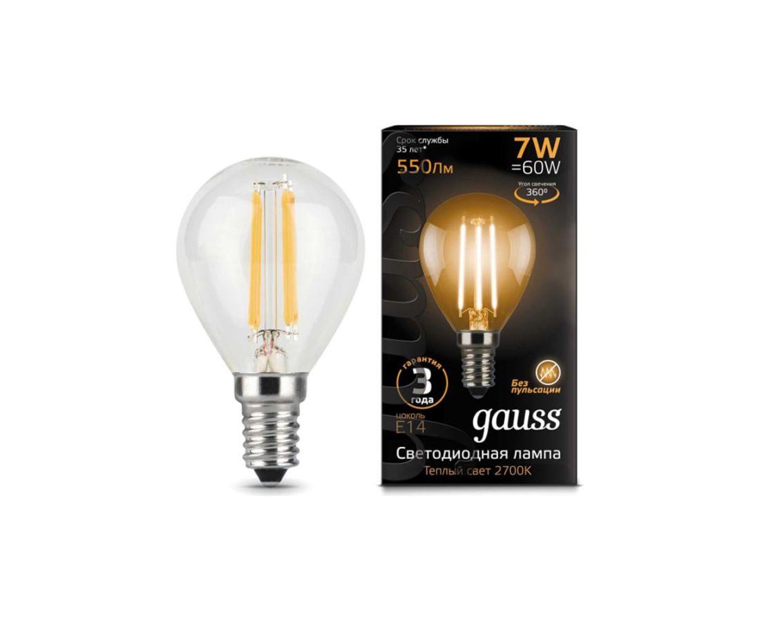 ნათურა Gauss Filament Candle in the wind 7W 550lm 2700K E14 — ნათურა და ვაზნა